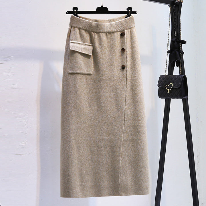 Damen Eleganter Strickrock mit praktischer Seitentasche Drune