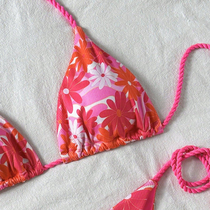 Damen Floral-Design Triangel-Bikini mit seitlichen Bindebändern Drune