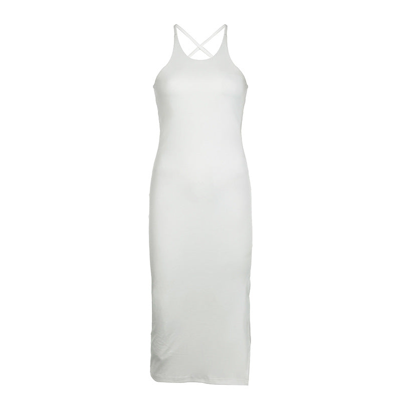 Damen figurbetontes Maxikleid mit seitlichen Schlitzen und hochwertigen Bindeträgern Drune