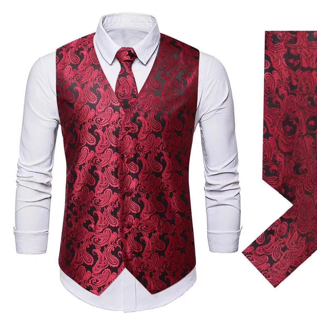 Herren nan Paisley Satin Anzugweste Set mit Krawatte und Einstecktuch Drune