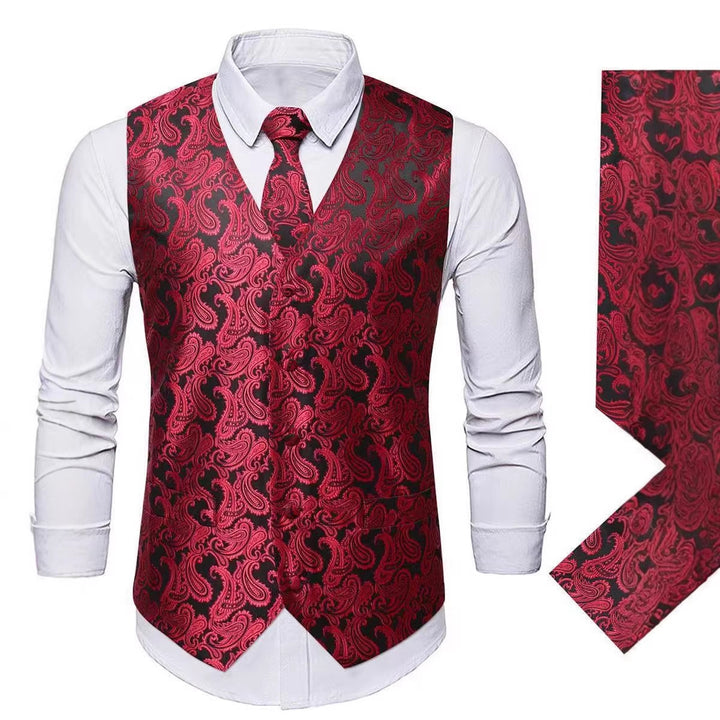 Herren nan Paisley Satin Anzugweste Set mit Krawatte und Einstecktuch Drune