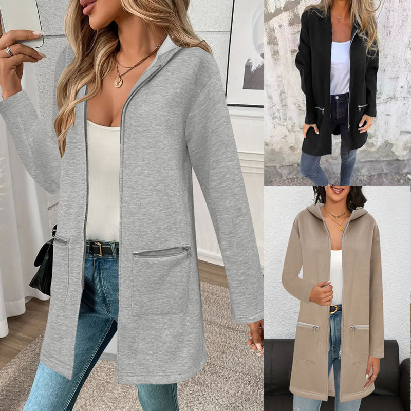 Damen Longline Oversize-Jacke mit durchgehendem Reißverschluss und Zipper-Taschen Drune