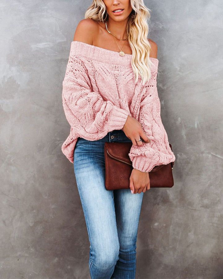 Damen Oversized Strickpullover mit weitem Ausschnitt und Rippdetails Drune