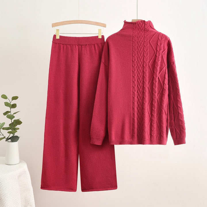 Damen gemütliches Strick-Loungewear-Set mit hochgeschlossenem Kragen Drune