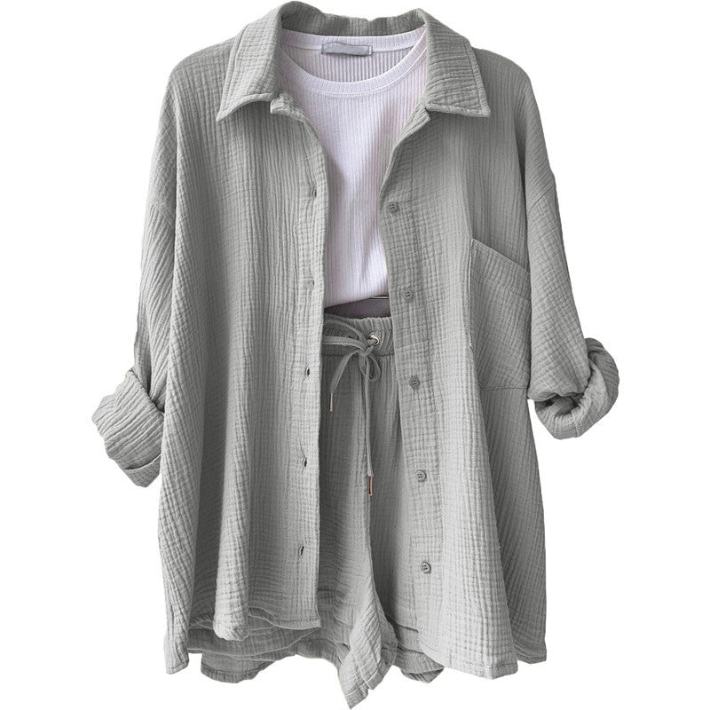 Damen lässige Oversized-Hemdjacke mit Gürtel Drune