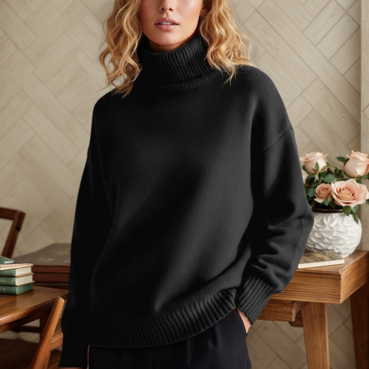 Damen nan Oversize Rollkragenpullover aus Feinstrick mit gerippten Bündchen Drune