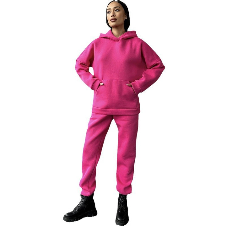Damen nan zweiteiliges Komfort-Loungewear-Set mit oversized Kapuzenpullover, Kängurutasche und elastischem Knöchel-Jogger aus French Terry Drune