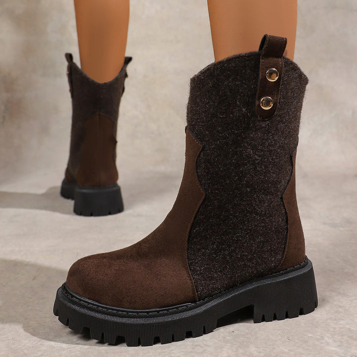 Damen nan robuste Chelsea-Plateau-Stiefelette mit grober Profilsohle und Filz-Einsätzen Drune
