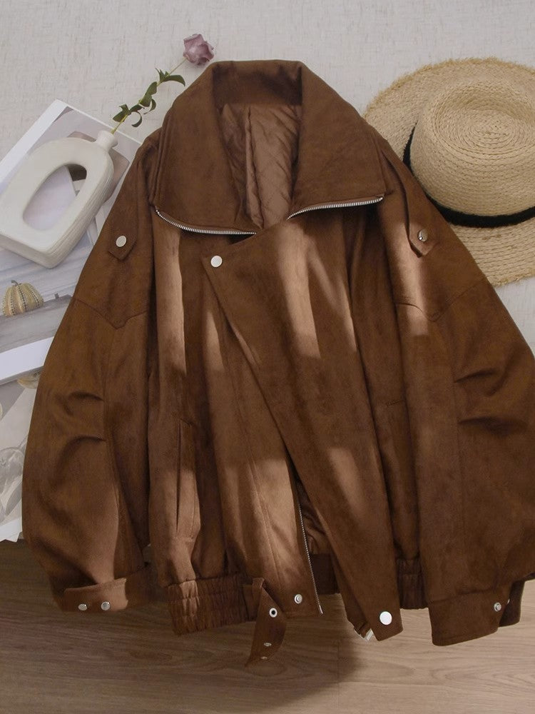 Damen Modische Wildlederjacke mit asymmetrischem Schnitt Drune