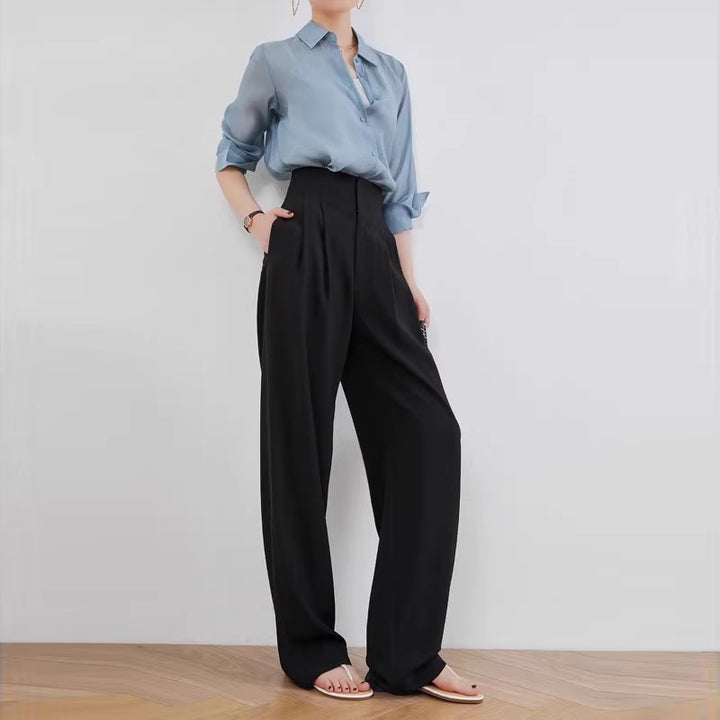 Damen Elegante und lässige High-Waist Stoffhose Drune