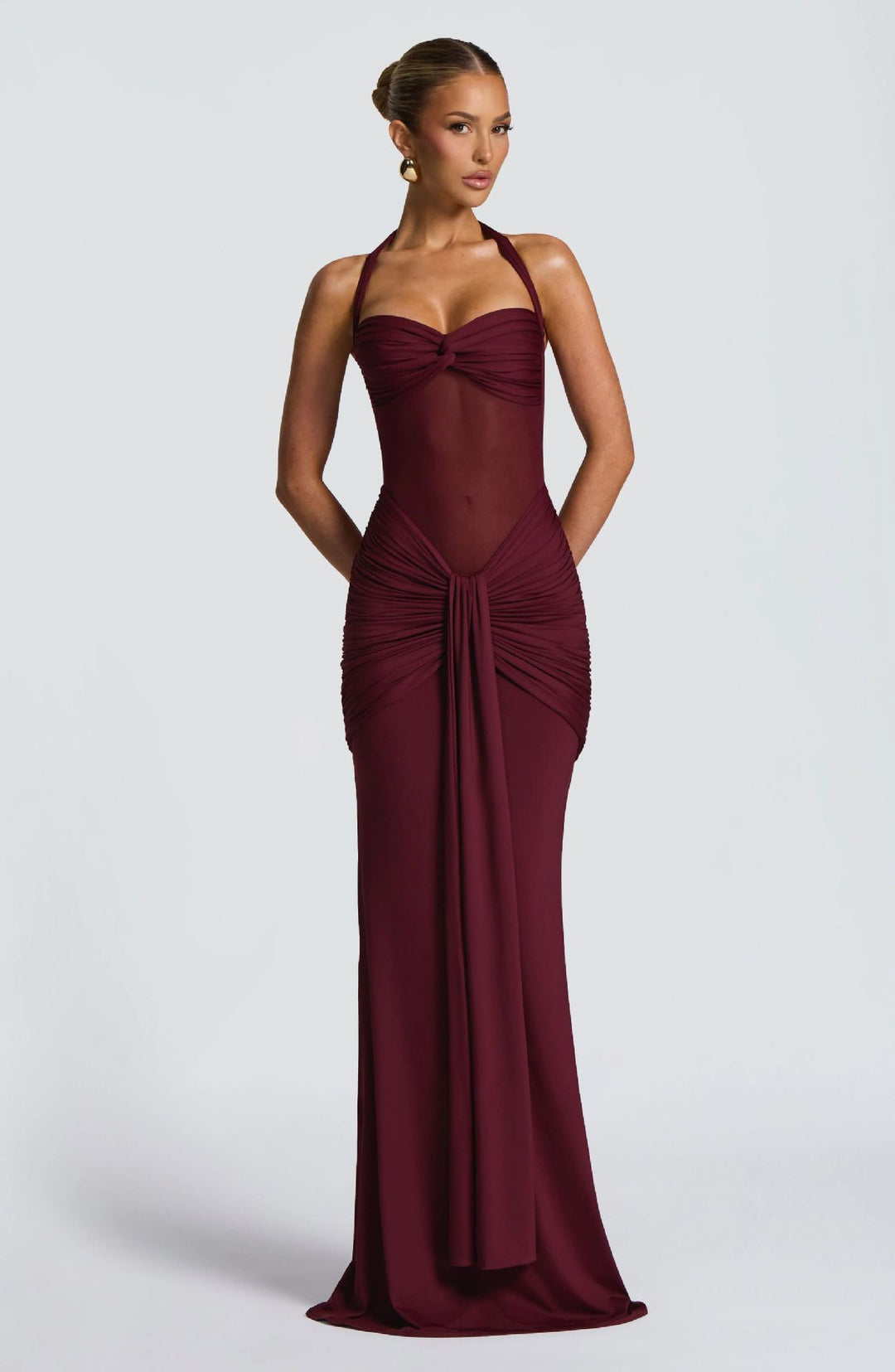 Damen Elegantes Maxikleid mit Raffhalterung und figurformenden Details Drune