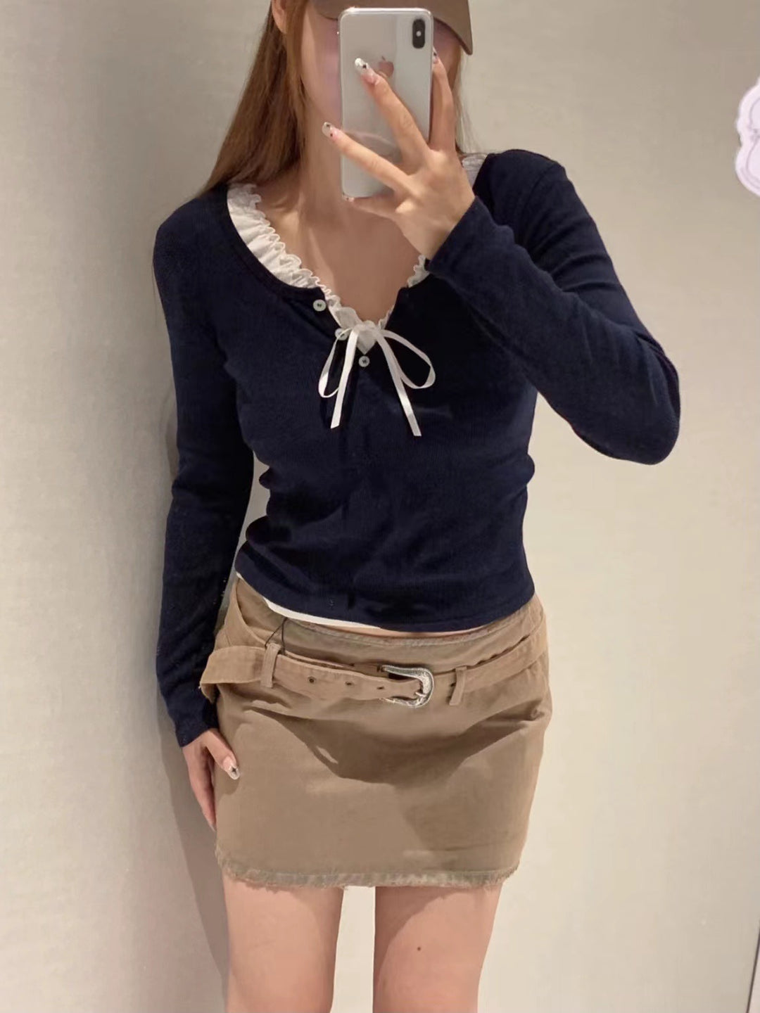 Damen langärmliges Henley-Shirt aus weichem Baumwollmix Drune