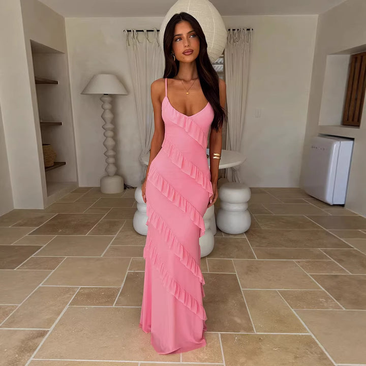 Damen Maxikleid mit Rüschendesign und schmeichelndem Schnitt Drune