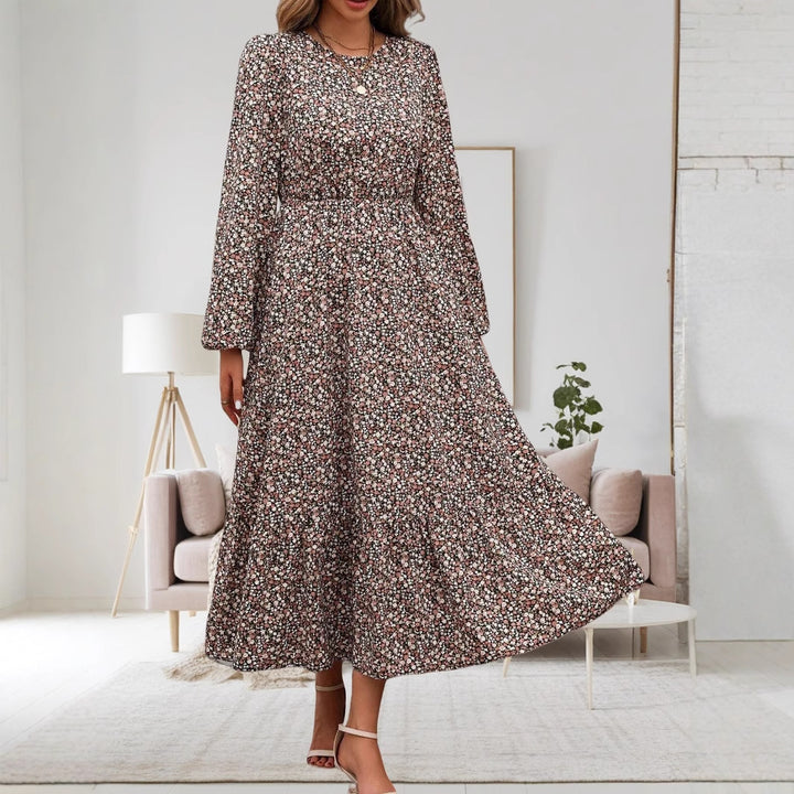 Damen Midi-Kleid mit elastischem Taillenband und floralem Muster Drune