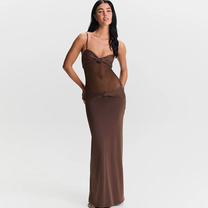 Damen Maxi Strandkleid mit raffiniertem Bustier-Design und elastischem Bund Drune
