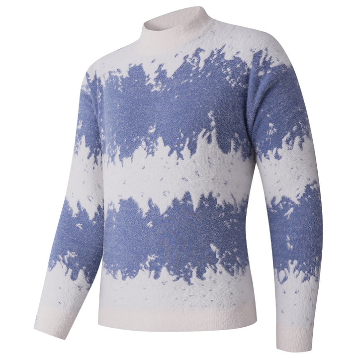 Herren Gemusterter Feinstrickpullover mit leichtem Stehkragen und Mohair‑Look Drune