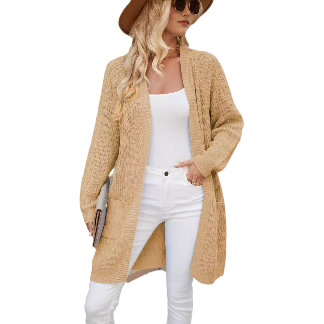 Damen Kabelstrick Offene-Front Cardigan mit Taschen Drune