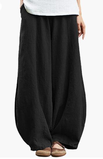 Damen weite Leinenhose mit elastischem Bund und praktischen Taschen Drune