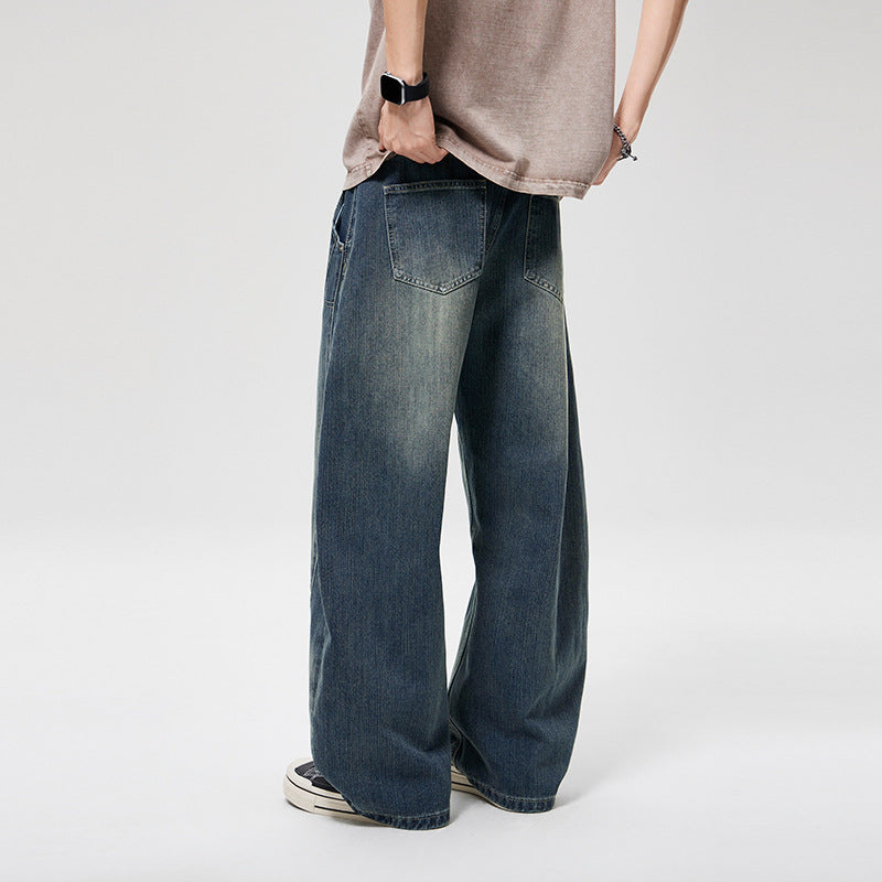 Herren Weite Baggy-Jeans mit hohem Bund, konischer Knöchelpassform und elastischem Tunnelzug Drune