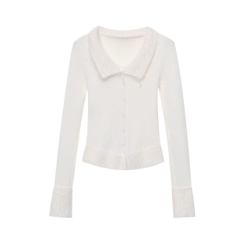 Damen gestrickte Cardigan mit seitlichen Taschen und weichem Kragen Drune