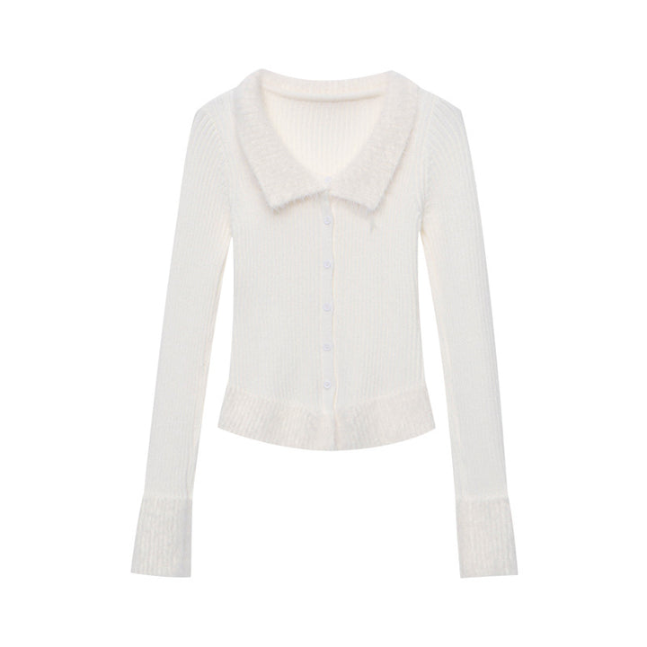Damen gestrickte Cardigan mit seitlichen Taschen und weichem Kragen Drune