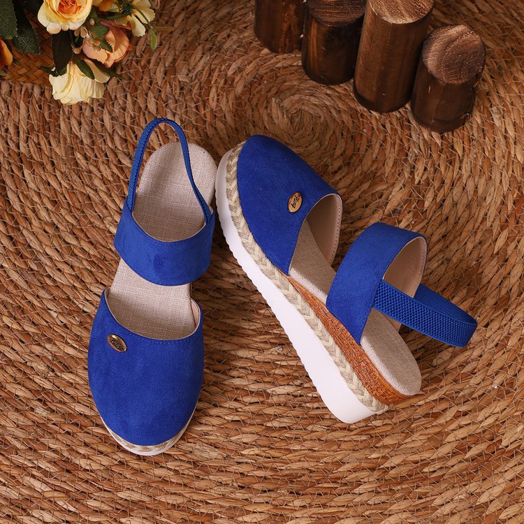 Damen  Espadrille-Keilpantoletten mit elastischem Fersenriemen, Veloursoptik-Obermaterial und geflochtenem Jute-Plateau Drune