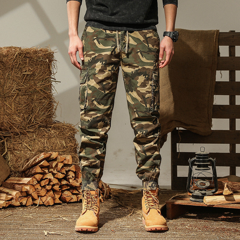 Herren Cargohhose im Camouflage-Joggerstil mit Kordelzug, elastischem Saum und Mehrfach-Taschen Drune