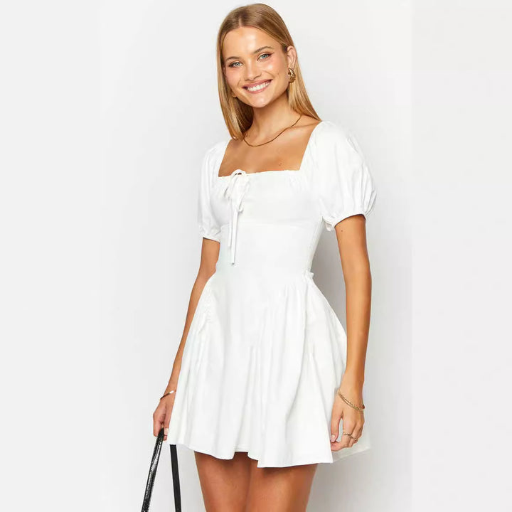 Damen sommerliches Minikleid mit Puffärmeln und tailliertem Design Drune