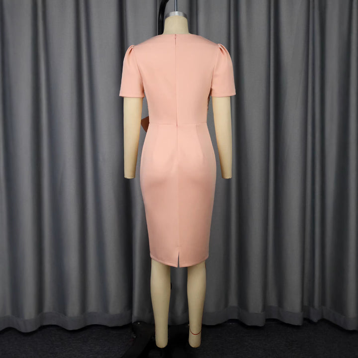 Damen figurbetontes Cocktailkleid mit floralen Applikationen und Schleifenakzent Drune