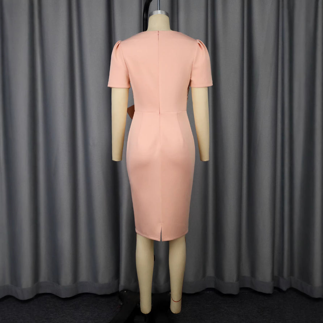 Damen Elegantes Verziertes Midi-Kleid mit Schleifenakzent Drune