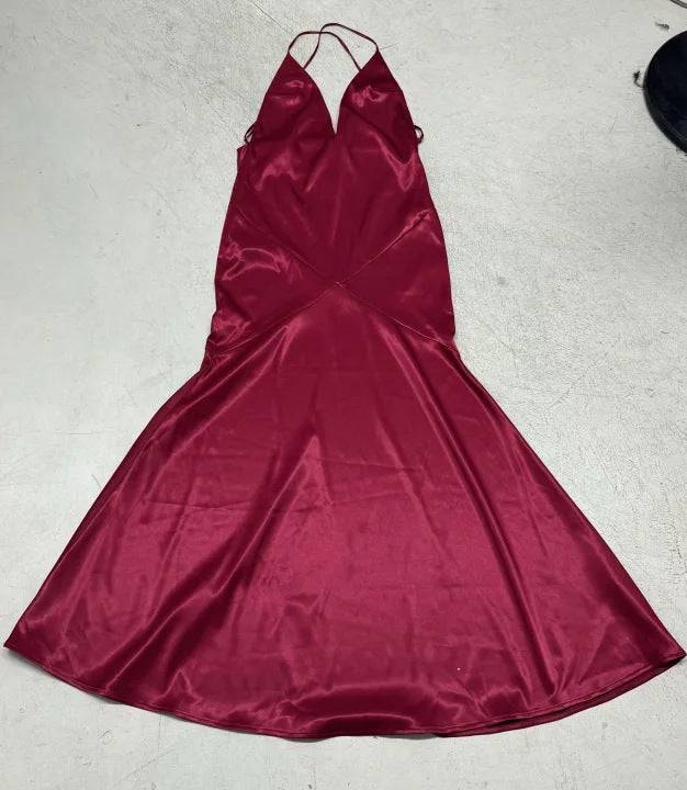 Damen Maxi-Kleid mit tiefem V-Ausschnitt und fließendem Saum Drune