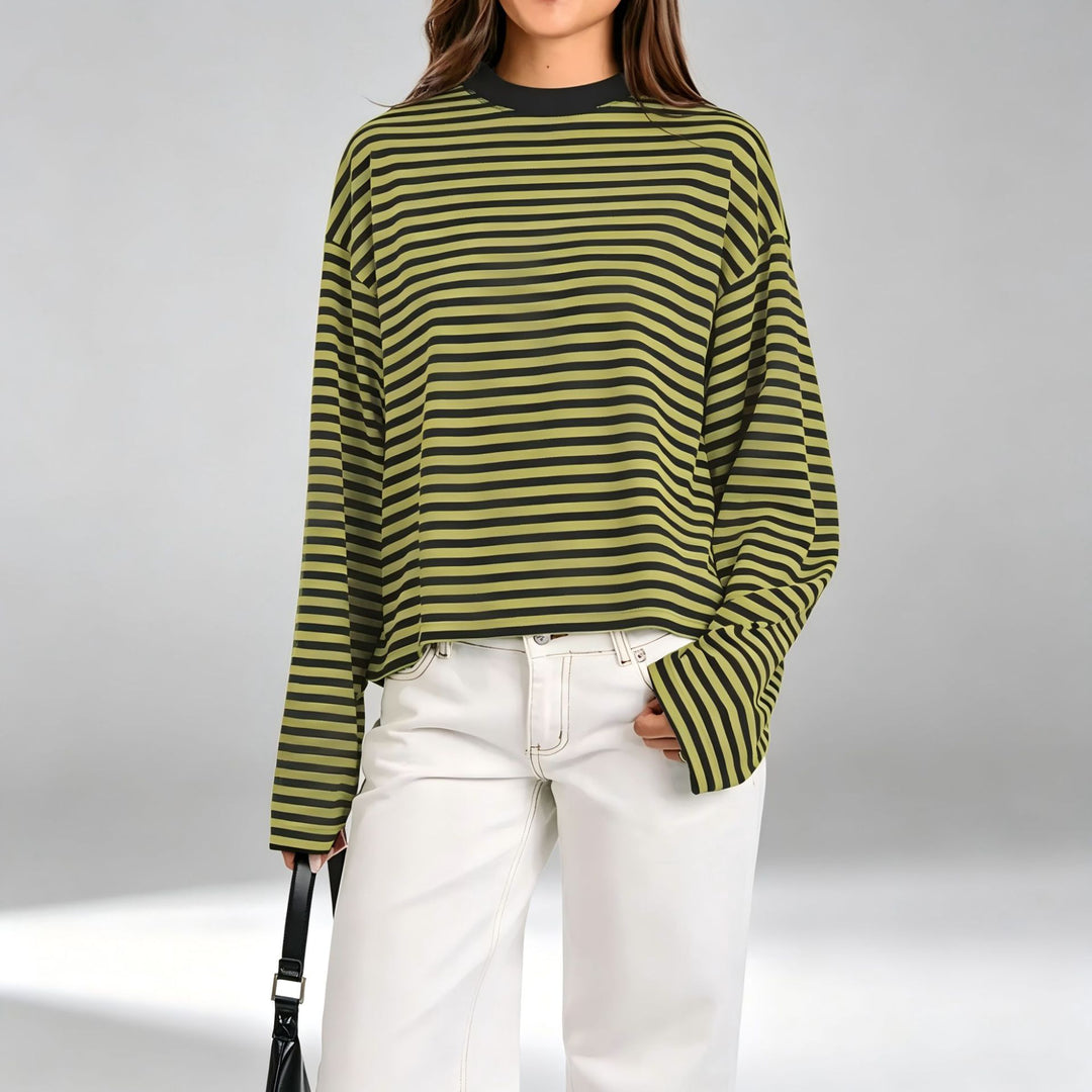 Damen gestreiftes Langarmshirt mit lässigem Schnitt und rundem Halsausschnitt