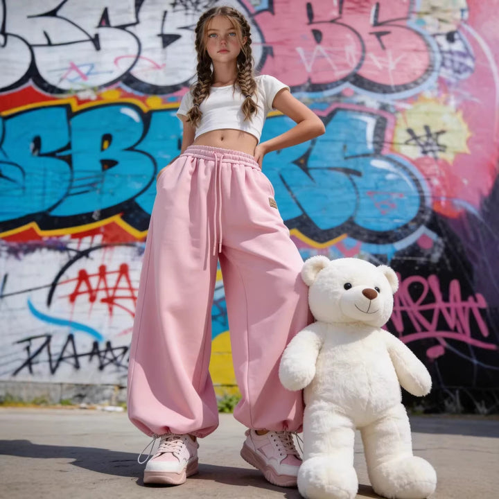 Damen lockere Sweatpants mit elastischem Bund und weitem Schnitt