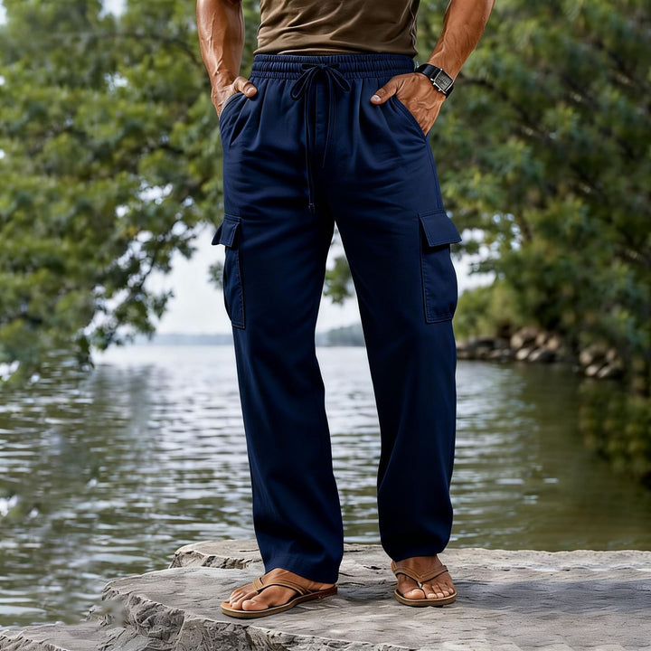 Herren leichte Cargo-Freizeithose mit elastischem Tunnelzugbund und geradem Bein Drune