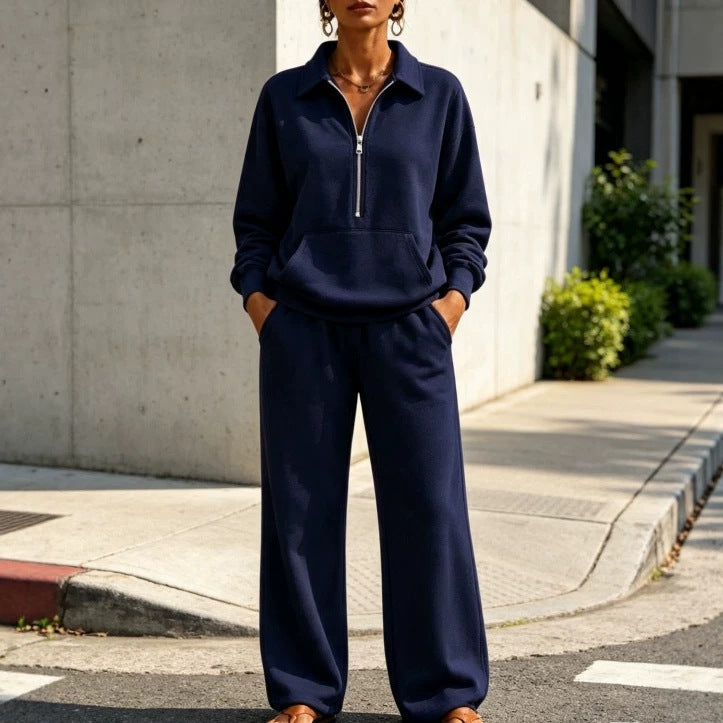 Damen Lässiges Sweat-Set mit Halbzip-Pullover und weiter Jogginghose Drune