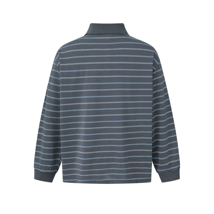 Herren Langarm-Poloshirt im Oversize‑Schnitt mit feinen Streifen und Rippkragen Drune