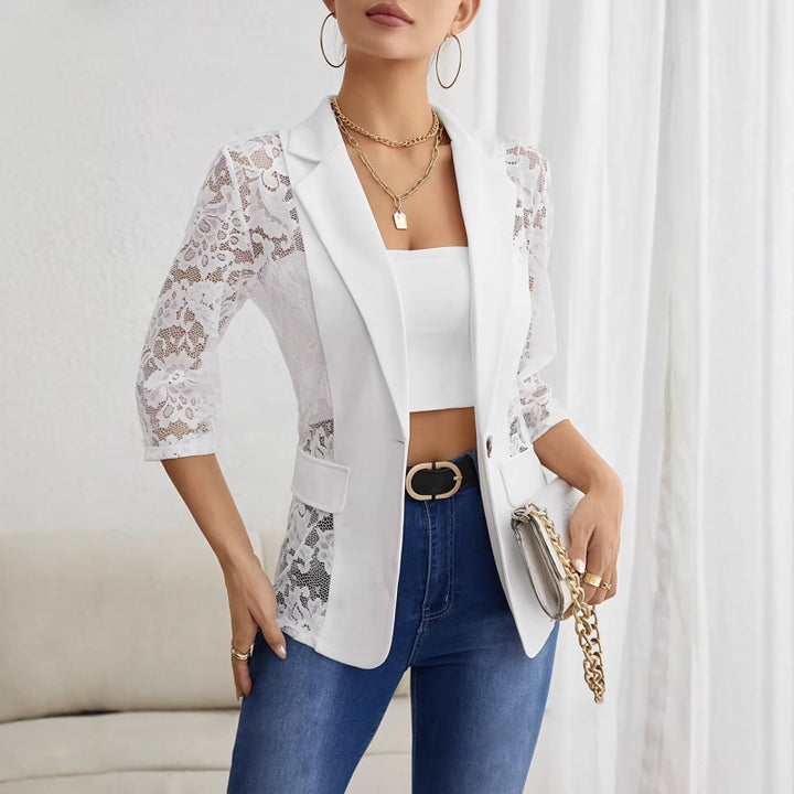Damen Eleganter Blazer mit transparenten Spitzeinsätzen Drune
