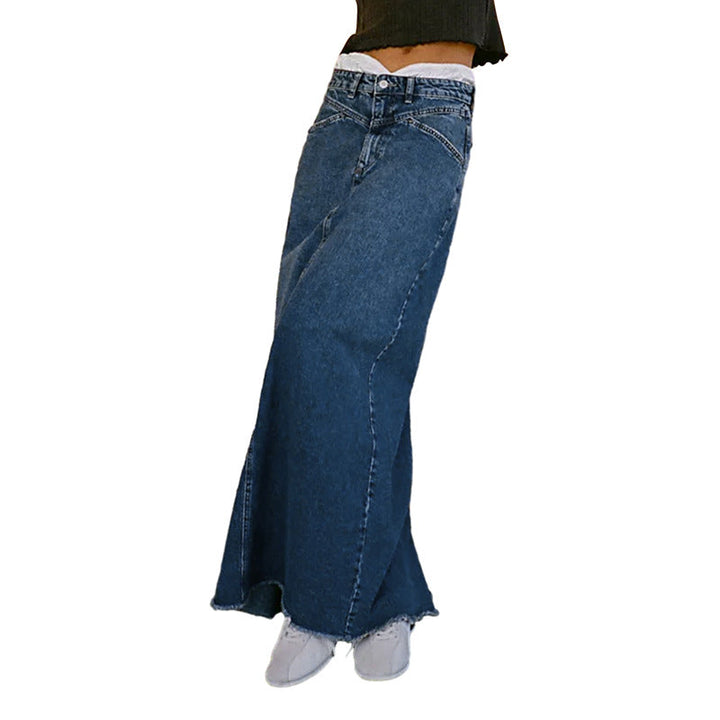 Damen Langer Denim-Rock mit hohem Bund und praktischen Taschen Drune