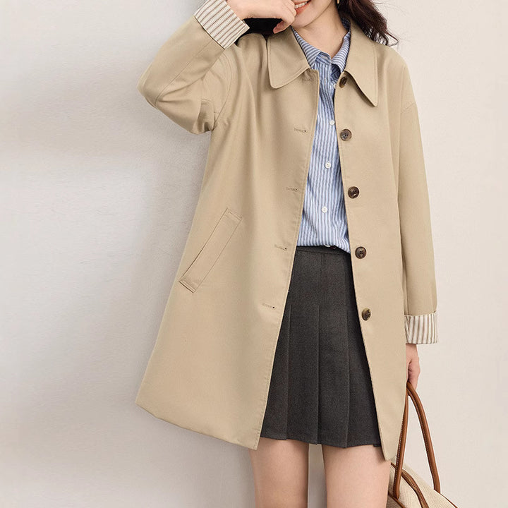 Damen Modische Übergangsjacke mit breitem Kragen und Knopfdetails Drune