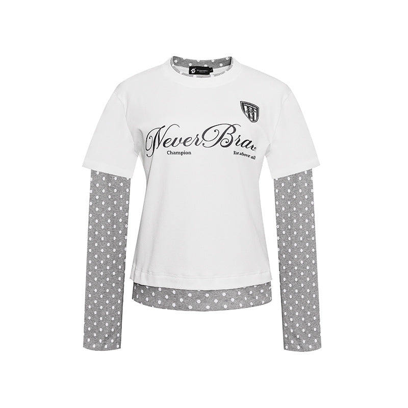 Damen Lagen-Langarmshirt mit Tupfen-Innenlayer und kalligrafischem Statement-Print Drune