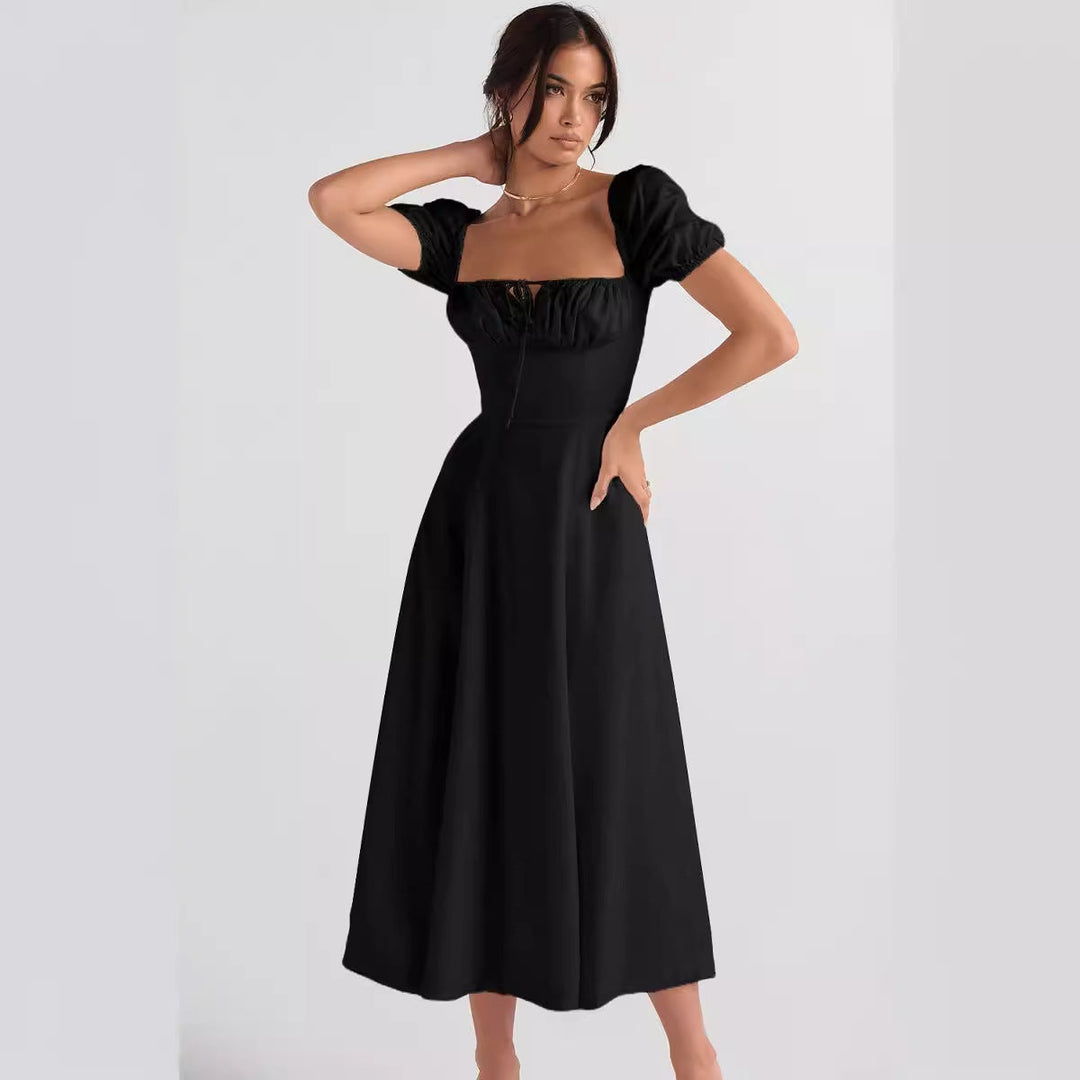Damen Midi-Kleid mit gerafftem Oberkörper und ausgestelltem Rock Drune