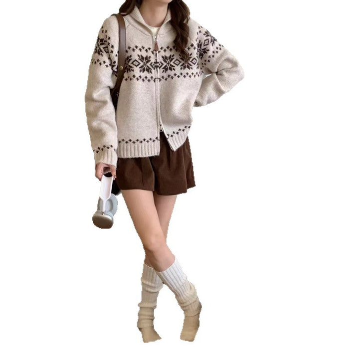 Damen Strickjacke mit traditionellem Norweger-Muster und eleganten Zipperdetails Drune