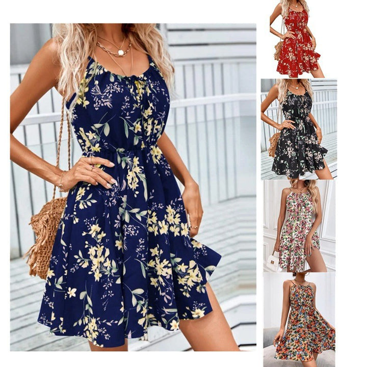 Damen Florales Sommerkleid mit Spaghettiträgern und tailliertem A-Linien-Schnitt Drune