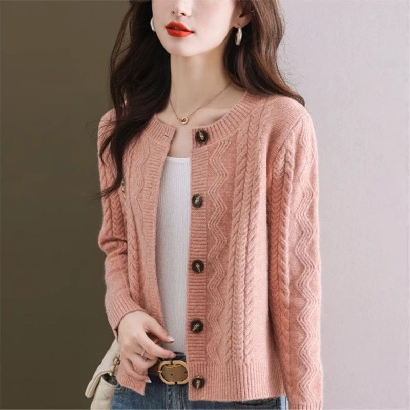 Damen kuschelige Strickjacke mit dekorativen Knopfdetails Drune