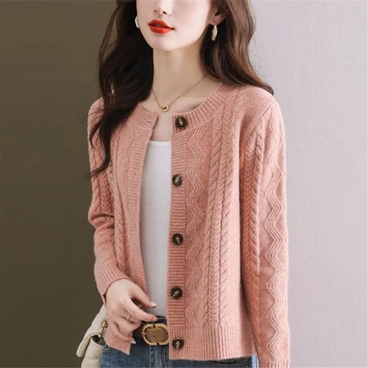 Damen kuschelige Strickjacke mit dekorativen Knopfdetails Drune