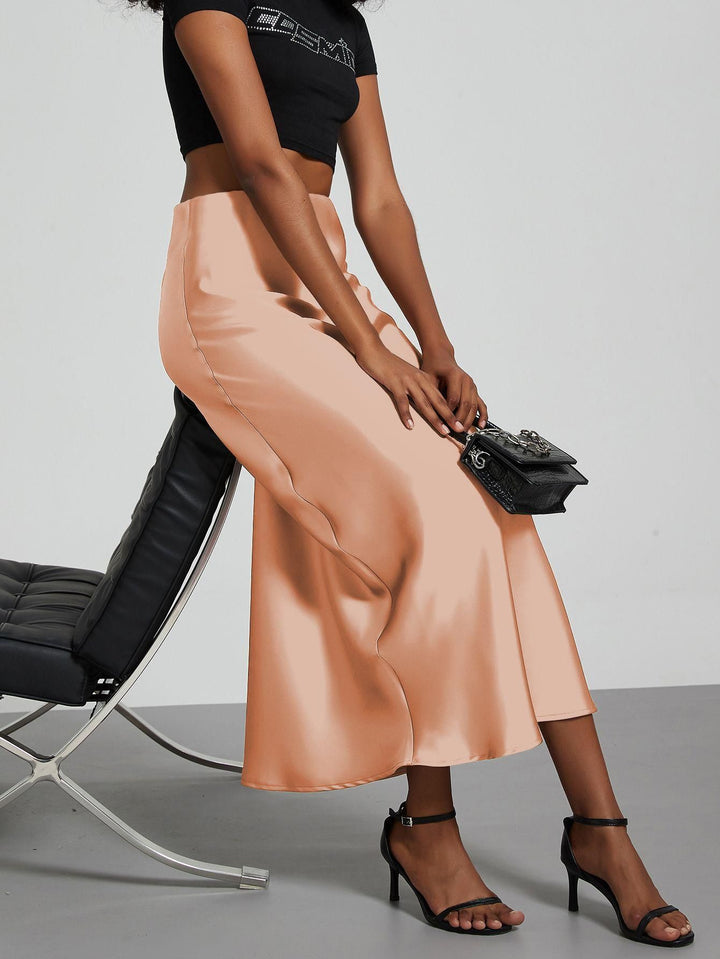 Damen-Satinrock mit hoher Taille und Midi-Länge