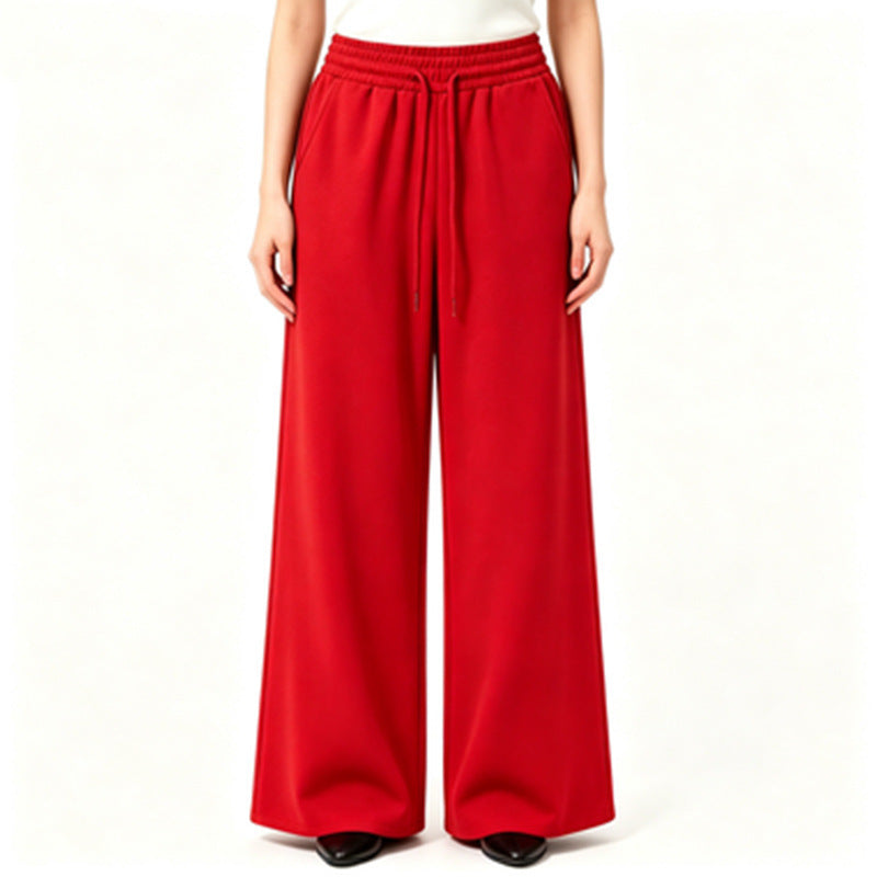 Damen nan weite High-Waist Loungehose mit elastischem Bund, Kordelzug und fließendem Jersey Drune
