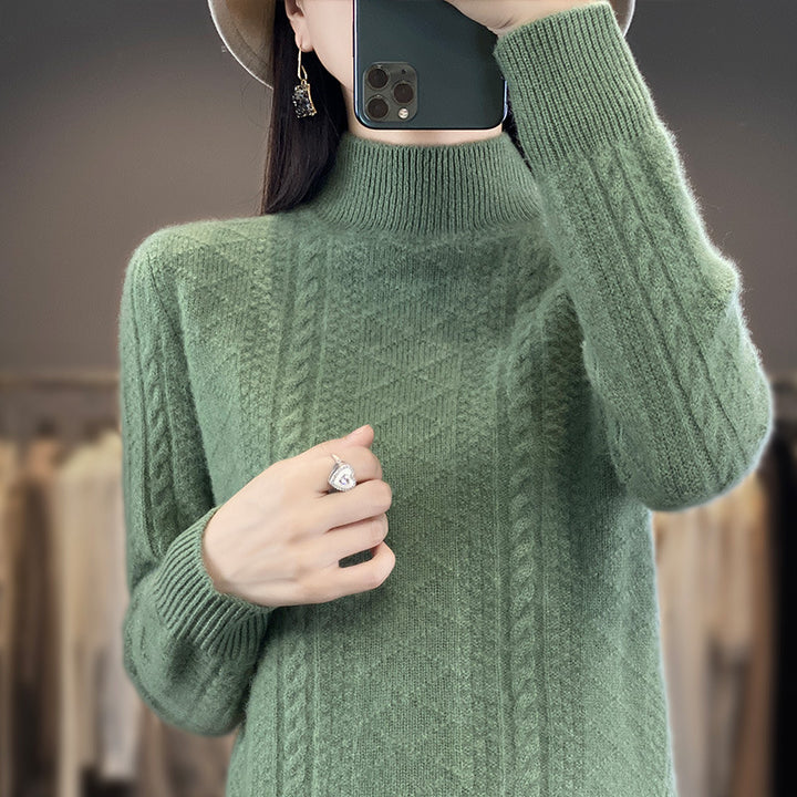 Damen Weicher Zopfstrick-Mockneck-Pullover mit leichtem Mohair-Effekt Drune