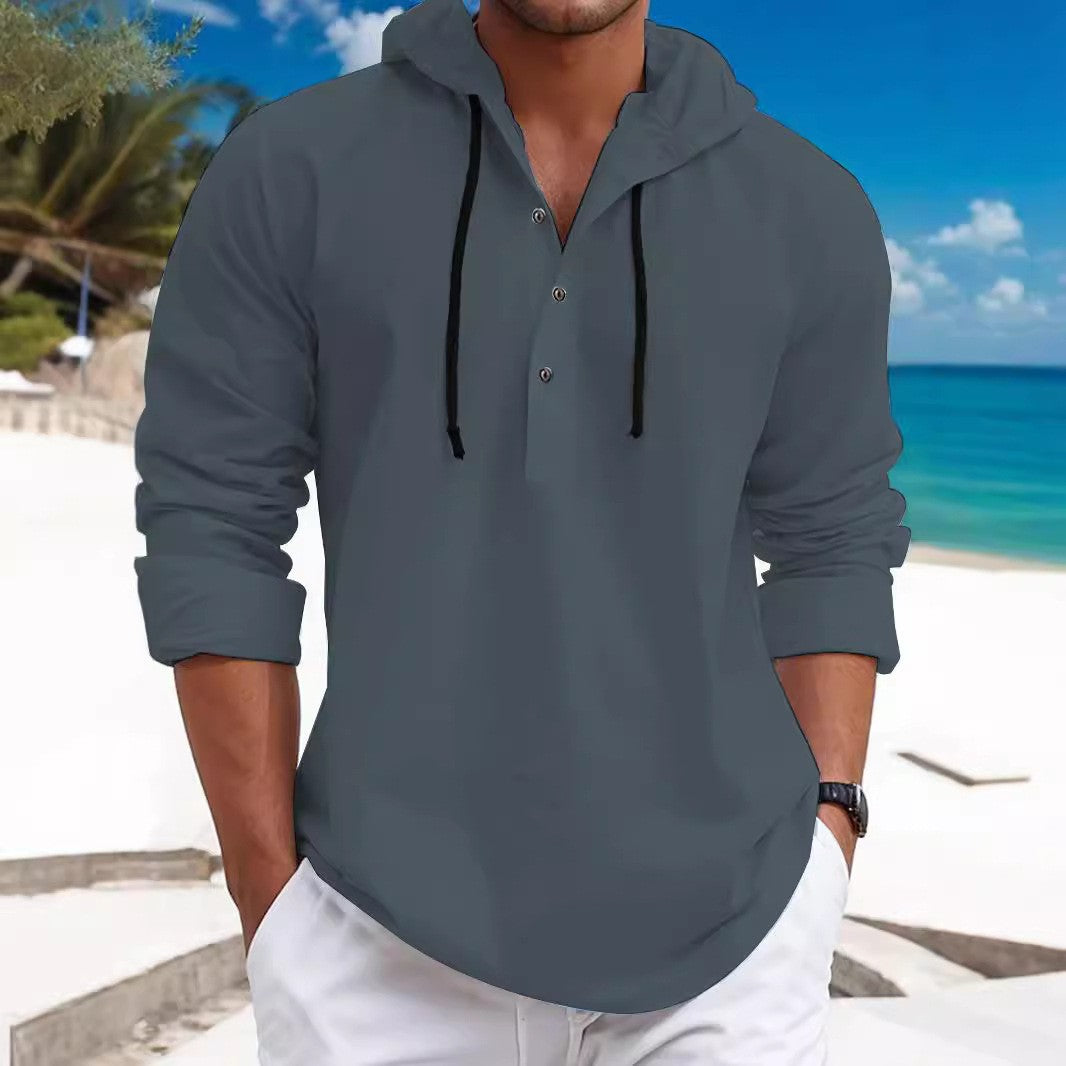 Herren Kapuzen-Hemd mit Knopfleiste und lässigem Design Drune
