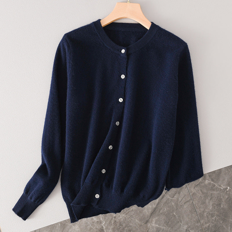 Damen Leichter Rundhals-Knopfcardigan in Kaschmiroptik mit feiner Rippkante und lässiger Silhouette Drune